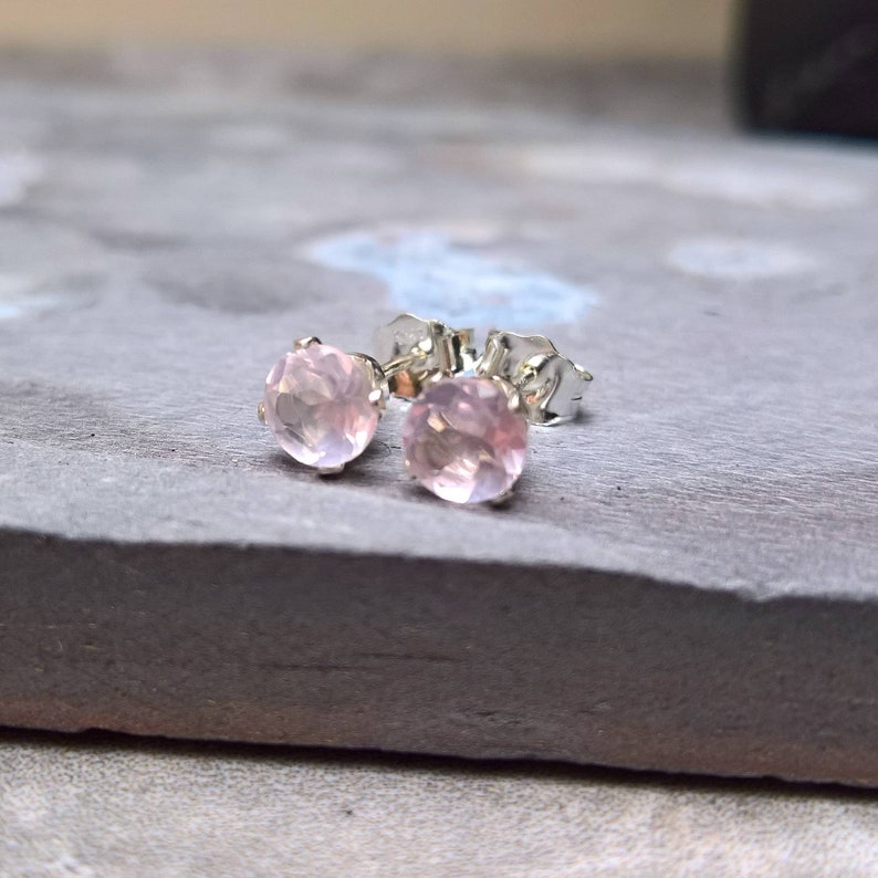 Rose Quartz Stud Earrings Sterling Silver Rose Quartz Gold Etsy