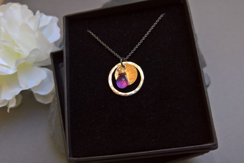Amethyst pendant necklace, Amethyst necklace, Silver circle pendant necklace, gold pendant necklace, Amethyst jewelry, February birthstone image 5