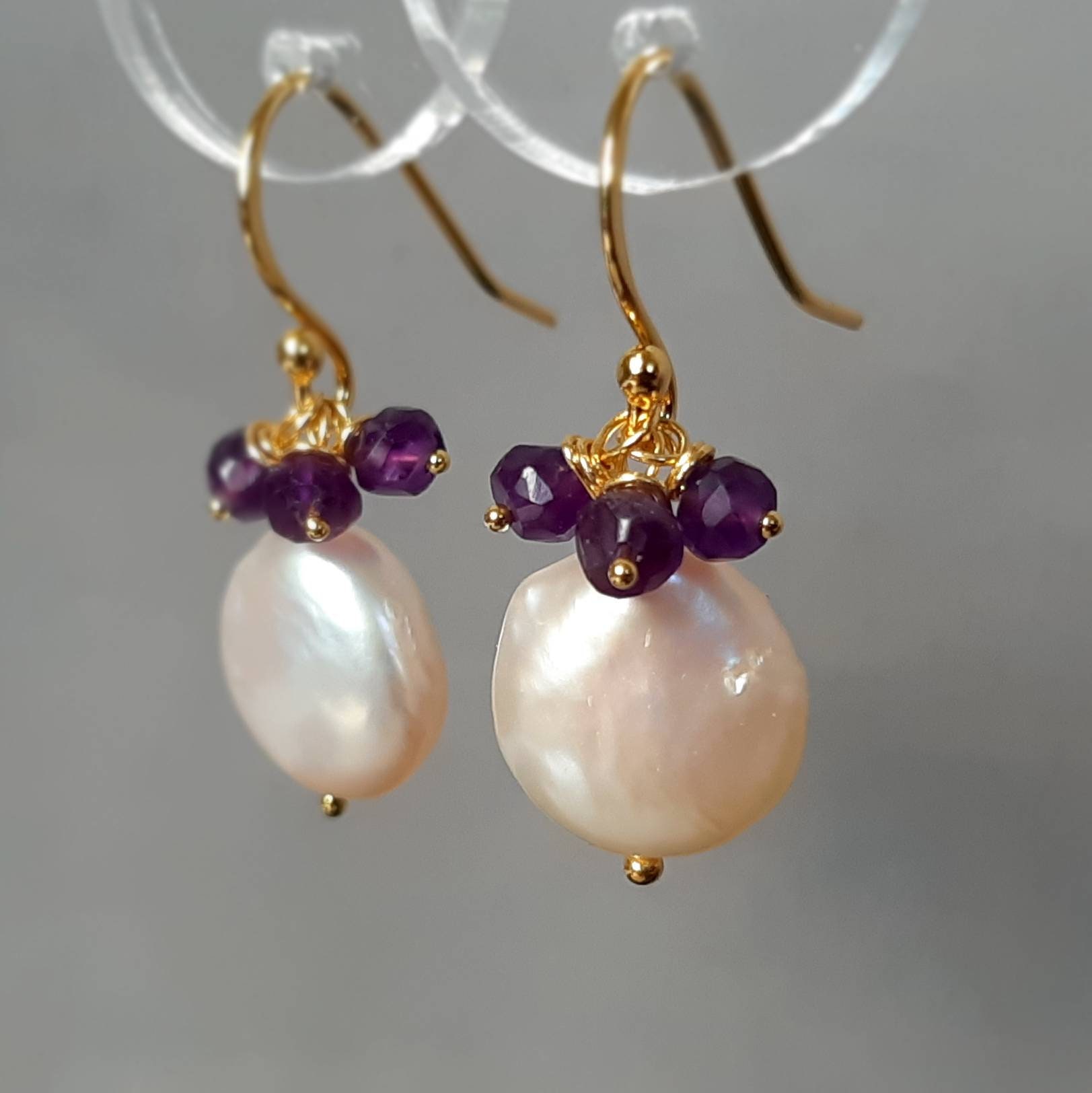 Amethyst Pearl Earrings Amethyst Earrings Gold Vermeil Pearl Etsy