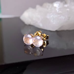 Rose quartz stud earrings sterling silver, rose quartz gold earrings, gift for Mum, gift for her, 6mm stud earrings, 5mm stud earrings