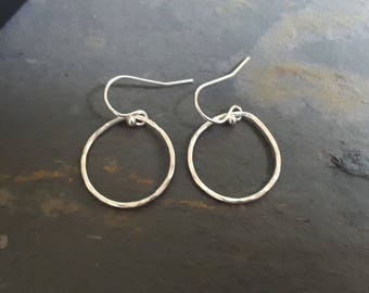 Hammered Fine Silver Teardrop Hoop Earrings: Dainty Everyday Jewelry