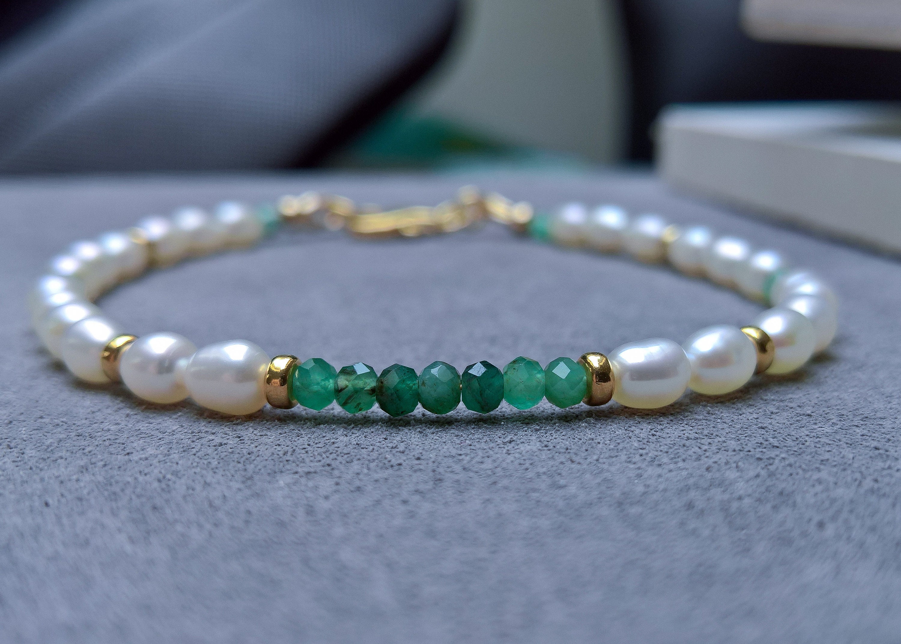 Pearl Bracelet for Women Emerald and Pearl Bracelet Pearl - Etsy UK