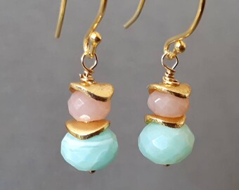 Peruvian Opal Dangle Earrings: Gold Vermeil Accents, October Birthstone