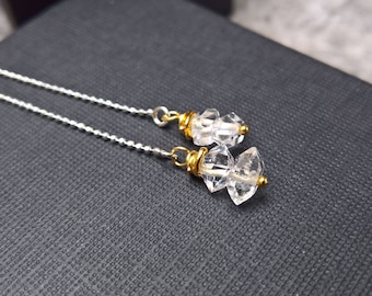 Herkimer Diamond Sterling Silver Threader Earrings: Gold Vermeil Accents