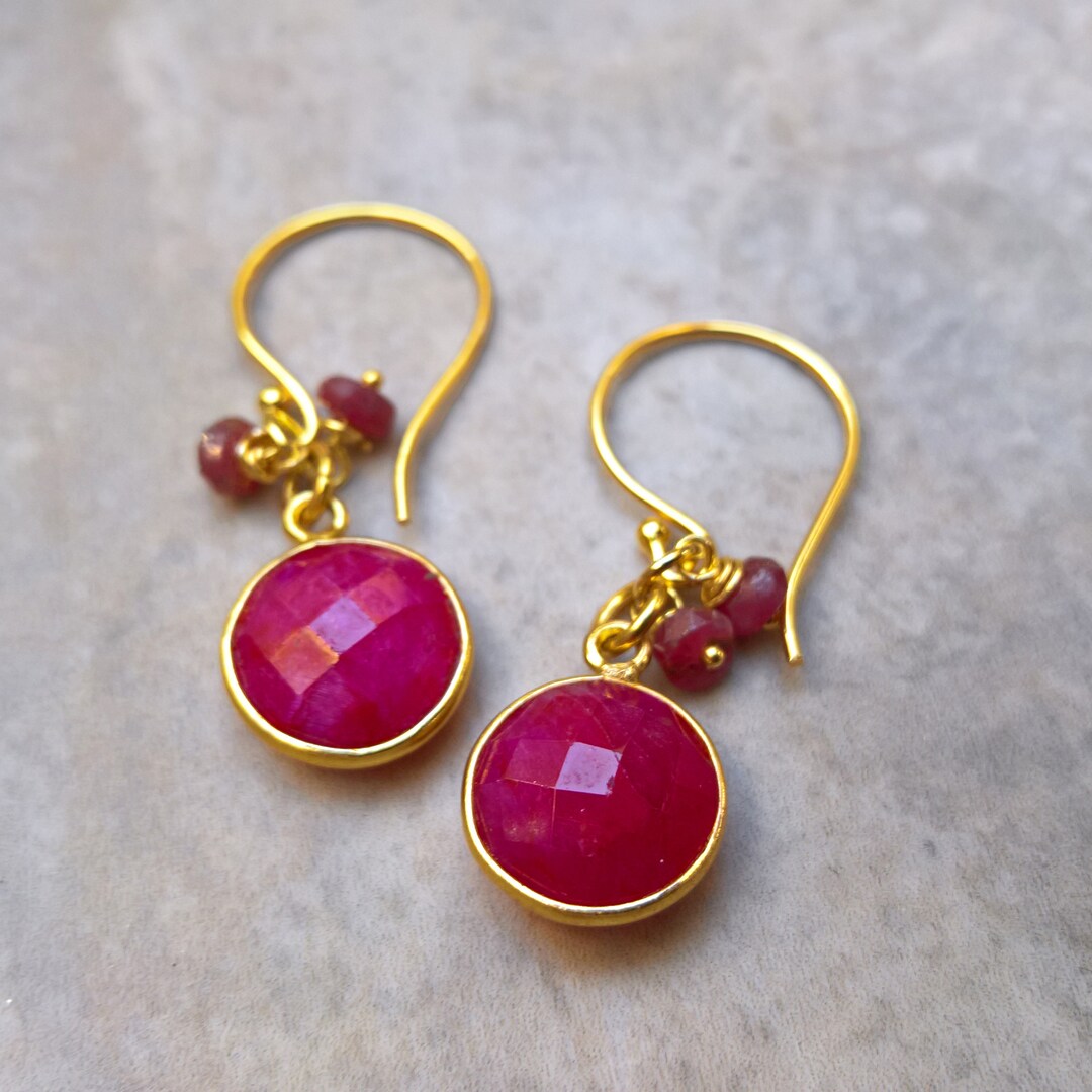Genuine Ruby Earrings, Gold Vermeil Earrings, Ruby Gift Earrings