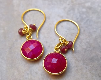 Genuine ruby earrings, gold vermeil earrings, ruby gift earrings, gemstone earrings, ruby drop earrings, dainty earrings, gift for her