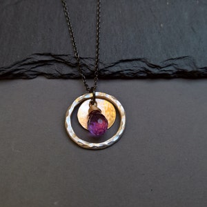 Amethyst pendant necklace, Amethyst necklace, Silver circle pendant necklace, gold pendant necklace, Amethyst jewelry, February birthstone image 2