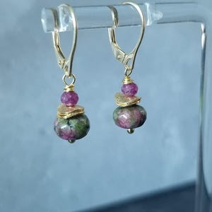 Ruby Zoisite Gold Vermeil Dangle Earrings July Birthstone Cancer Star Sign Gift