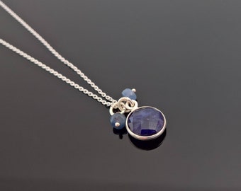 Blue sapphire necklace silver, sapphire pendant necklace, September birthstone necklace, September birthday necklace sterling gift for her,