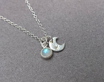 Silver moon necklace, silver moonstone necklace, gold moonstone pendant, gold moon phase necklace,  June birthstone, June birthday gift idea