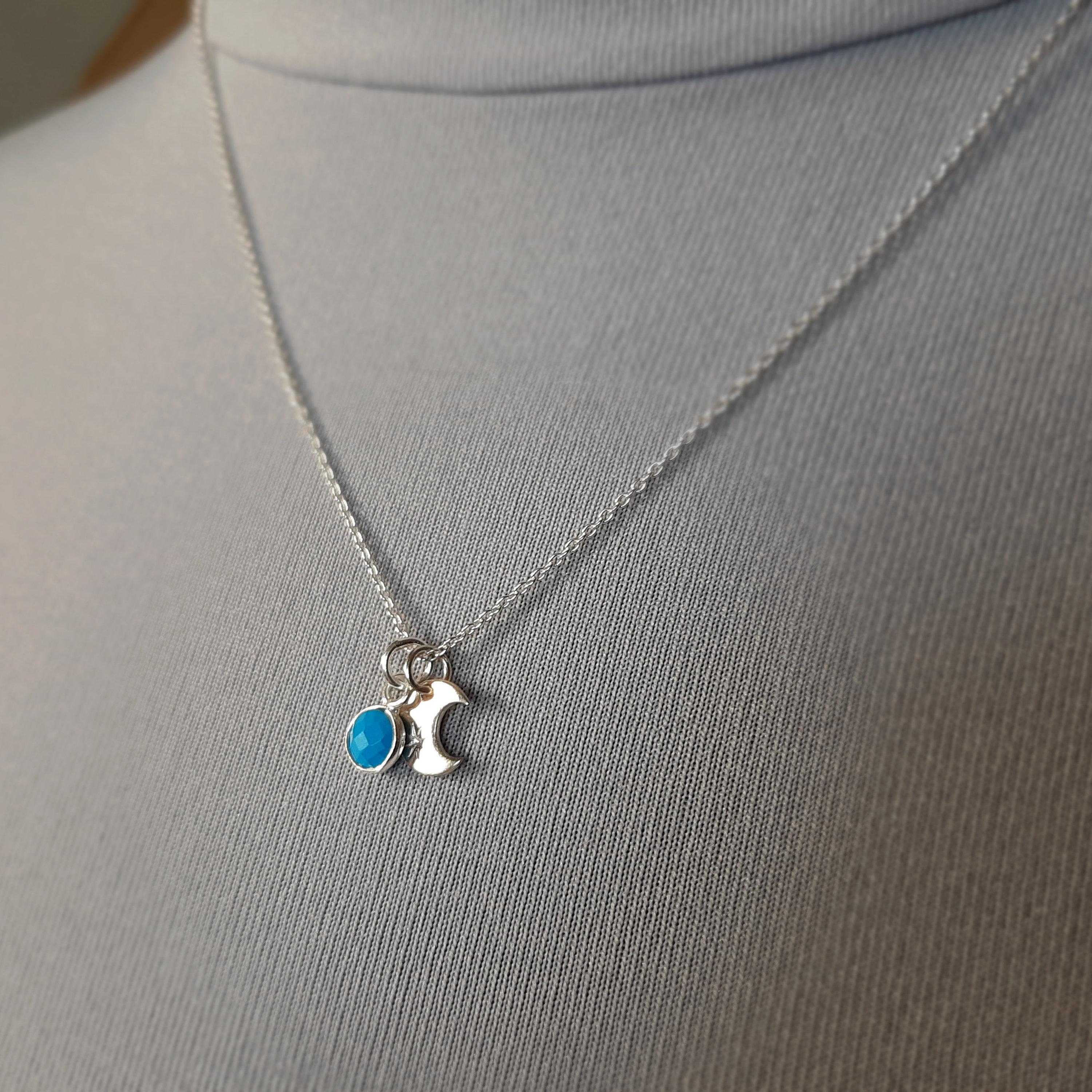 Moon Phase Necklace Silver, Turquoise Pendant Necklace