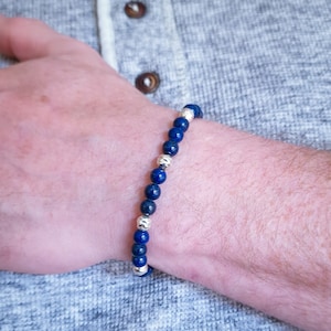 Bracciale con perline di lapislazzuli per uomo, bracciale con pietre preziose in argento sterling per uomo, gioielli da uomo, regalo per fidanzato, regalo per uomo, bracciale impilabile