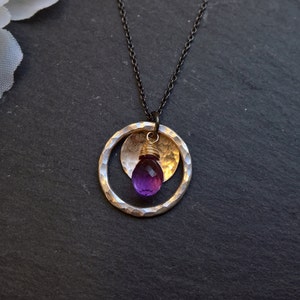 Amethyst pendant necklace, Amethyst necklace, Silver circle pendant necklace, gold pendant necklace, Amethyst jewelry, February birthstone image 3