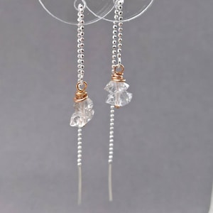 Pendientes de hilo de diamantes Herkimer, pendientes de hilo de plata esterlina, pendientes de diamantes Herkimer, pendientes con piedra de nacimiento de abril, regalo para ella