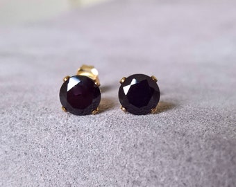 Black Spinel stud earrings gold filled, black stone earrings, black and gold earrings, black stud earrings, Christmas gift for friends