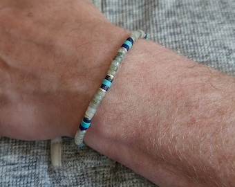Turquoise Lapis Labradorite Sterling Silver Bracelet - Adjustable Men's Jewelry