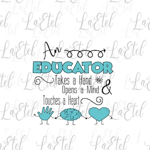 Ein Erzieher SVG nimmt eine Hand, öffnet einen Geist und berührt ein Herz PNG Lehrer Zitat Motivationsbügeleisen auf Schnitt Datei