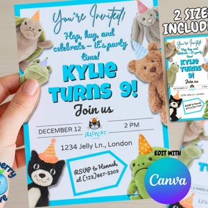 Jellycat Birthday Invitation Digital Template - Bartholomew, Fergis, Ricky, Timmy, Bunny, and Jack!