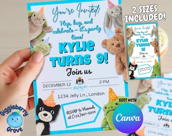 Plushie Birthday Party Invitation Custom Editable Template
