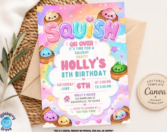 Glitter Dumpling Squishy Birthday Party Invitation