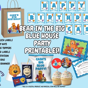 Bear in the Big Blue House Printable Party Favor Bundle | Invitation, Favors, Decor | Digital Download