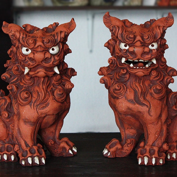 Japanese Shisa Dog Gift Celebration Present Japaese Ceramics Ryuku Island Beautiful Brown Okinawa Limited