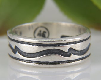 Men's Sterling Silver Cigar Band Wave AE Ring Size 10 #ReFindJewels