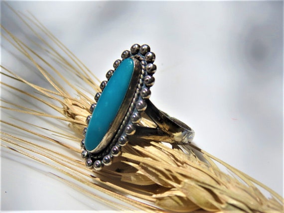 STERLING TURQUOISE RING Navajo Native American Be… - image 2