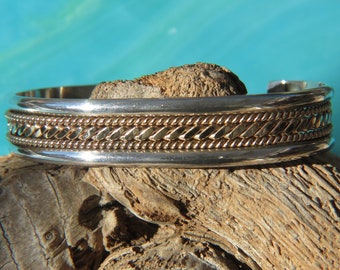 TAHE Bracelet Cuff Sterling Silver & 12kt Gold Filled Weave Wire Band Cuff Bracelet