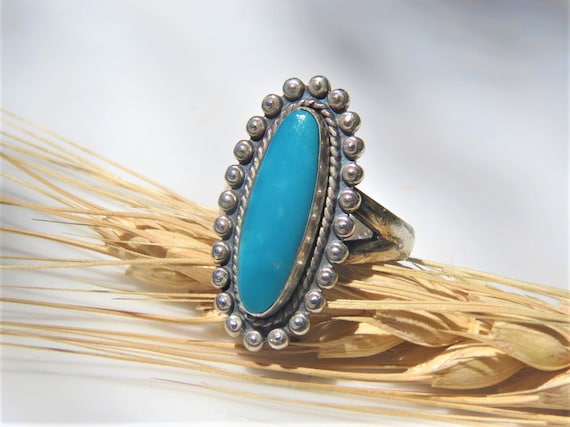STERLING TURQUOISE RING Navajo Native American Be… - image 1