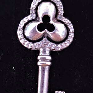 Charm Bracciale Vintage Sterling Silver Puffy Heart Diamond Padlock Key 1940's 32.64g immagine 3