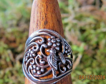 Vintage Sterling Silver Filigree Ring Bird grapevine wt 4.34 grams Signed TMA