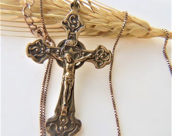 VICTORIAN ANTIQUE VATTI 12k rose gold filled crucifix cross Ca.1890