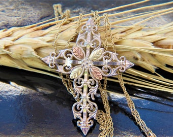 Black Hills Gold Cross Pendant Necklace 