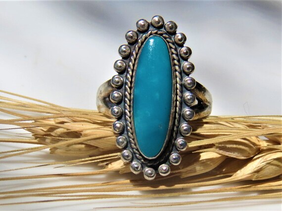 STERLING TURQUOISE RING Navajo Native American Be… - image 3