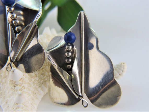 Sterling Silver Earring Lapis Lily  Large 2" Post… - image 5