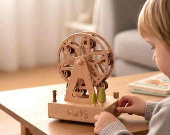 Hand Cranked Wooden Music Box,Classic Carousel & Ferris Wheel,Cozy Nursery Gift for Children,Classic Wooden Music Box,Childhood Memory Decor
