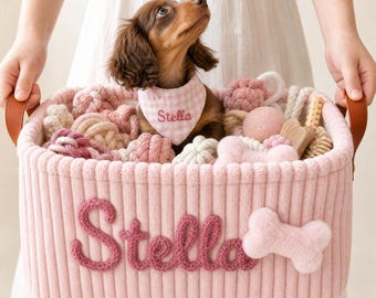 Personalized Pet Toy Basket, Custom Pet Storage Basket, Pet Lover Gift with Name, Cozy Bed for Small Pets, Handmade Gifts for Dogs & Cats