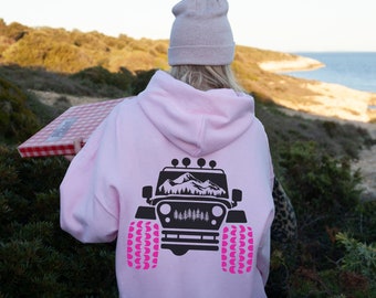 Pink Tire Offroad Hoodie Girl Power US Offroad 4WD sweatshirt Feminist Flag USA Off Road for Women Patriot Off-Road lover Front Back Printed