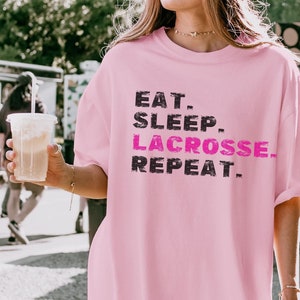 Lacrosse Shirt Comfort Colors Gift Youth Kids Teen Eat Sleep Repeat Women&#39;s Sports Practice or Game Day LAX Coach Team Tshirt Retro Vintage