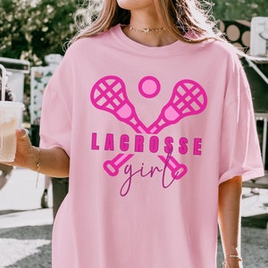Lacrosse Girl Shirt Comfort Colors Gift Youth Kids Teen Pink Stick Women&#39;s Sports Practice or Game Day LAX Coach Team Tshirt Retro Vintage