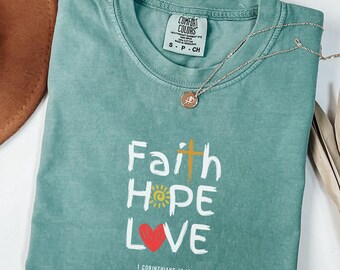 Christian Minimalist Shirt Gift Faith Hope Love Trendy Comfort Colors Simple Subtle Bible Message TShirt Unisex Church Group Oversized Tee