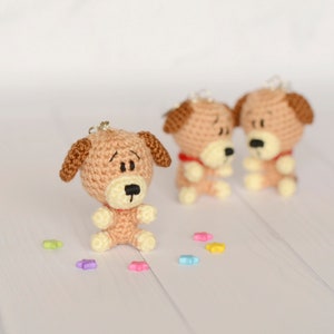 Plush dog keychain Crochet animal Puppy toy Amigurumi Little stuffed dog Soft toy Knitted plushie Bag plush charm Crochet keyring