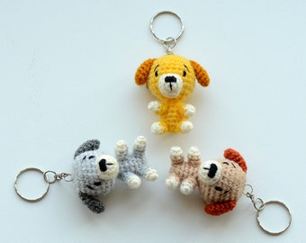 Little crochet puppy Amigurumi dog keychain Mini toy keyring Small knit animal Tiny plush dog