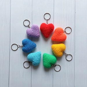 Cute heart keyring Crochet keychain Small rainbow knit toy