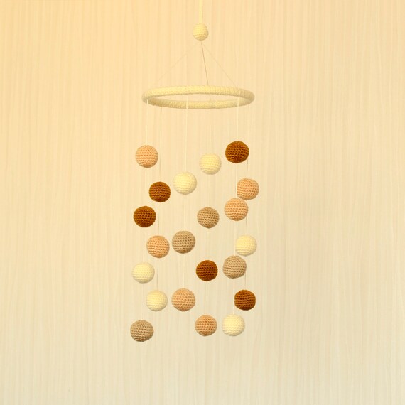 Ceiling Mobile Balls Crochet Coffee Brown Decor Baby Hanging Nursery Mobile Baby Shower Mobile Boy Girl Newborn Gift Modern Kids Room