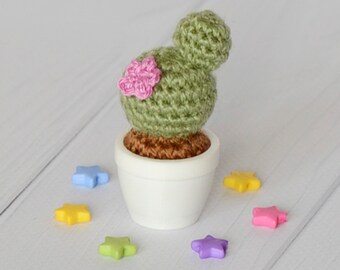 Crochet cactus Mini knit plant Amigurumi tiny cactus  Desk plant decor Cute office gift Artificial succulent Plush toy