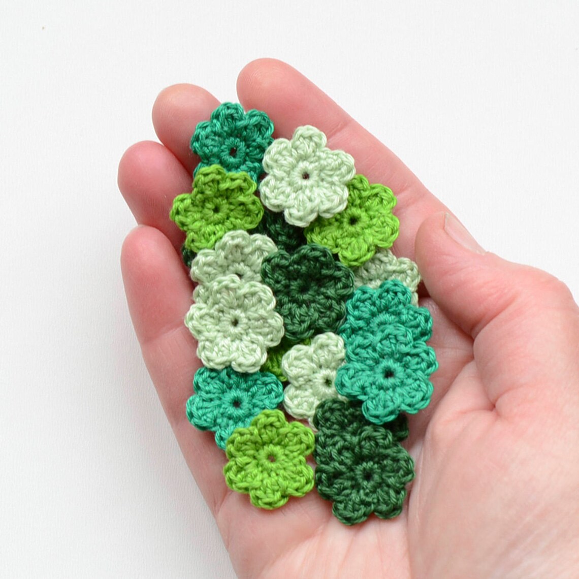Mini Crochet Flowers Green Tiny Applique Set Knit Small Etsy