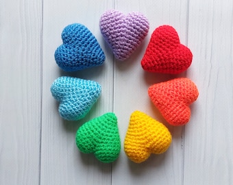 Small crochet heart Ukrainian decor Rainbow plush toy Cute love token