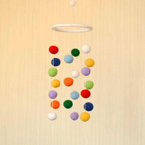 Ceiling Baby Mobile Balls Crochet Rainbow Nursery Hanging Crib Colorful Mobile Baby Shower Mobile Boy Girl Newborn Gift Playroom Mobile